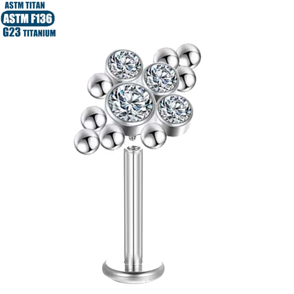 G23 Titanium Wholesale Lip Ring CZ Welding Bead Thread Inner Tooth Body Piercing Jewelry Tragus Cartilage Ring Lip Nail - Image 4