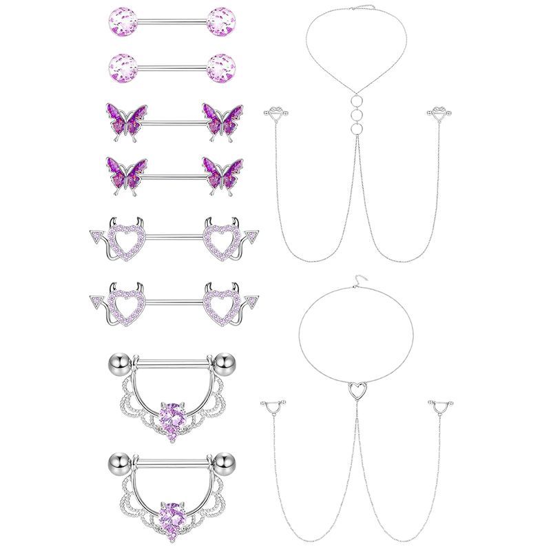 European American Style Nipple Ring - 316L Surgical Steel Body Piercing Jewelry with Butterfly Design, Zircon Nipple Jewelry, Available for Sale - Image 5