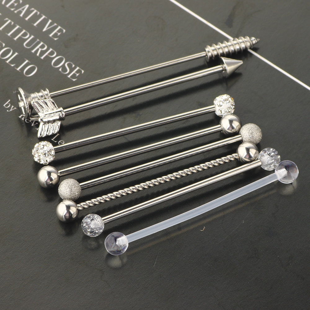 Amazon Puncture Jewelry Stainless Steel Long Rod Stud Earrings Body Industrial Earrings - Image 2