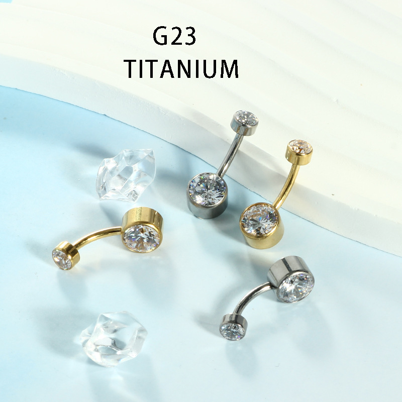 G23 Titanium Alloy F136 Curved Barbell Navel Ring Threaded Round Zircon Belly Ring 14g Sold Individually - Image 2