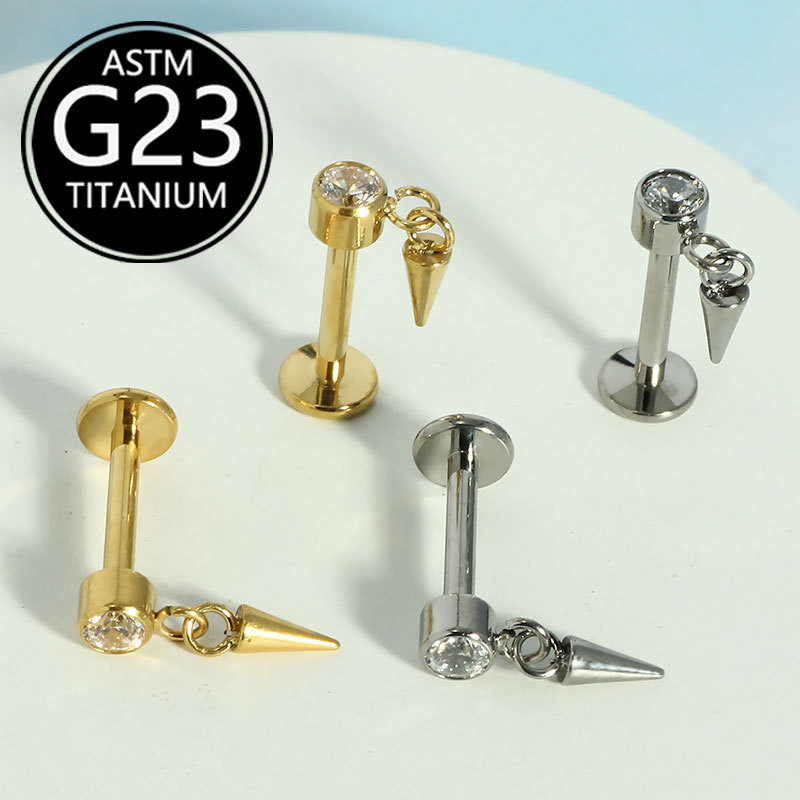 F136 Titanium 2025 New Model Piercing Earrings - Ear Bone Studs, Lip Studs, Water Drop Pointed Cone Pendants 16G - Image 3