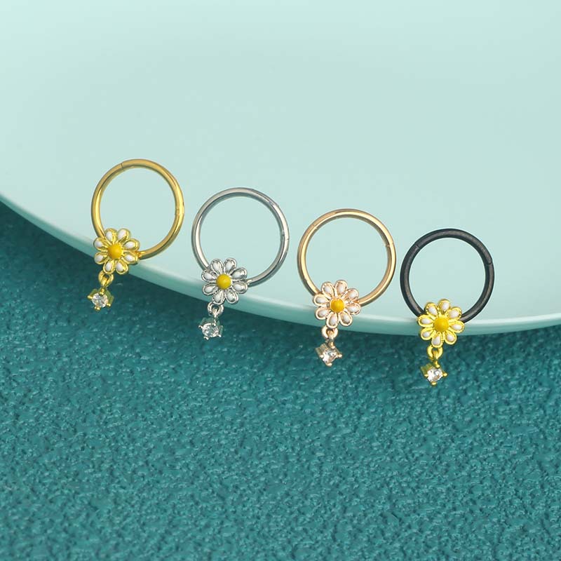 Star Flower Closed Ring Nose Ring Nose Clip Ear Bone Nail Nose Piercing Jewelry Wholesale - 316L Surgical Steel - Image 2