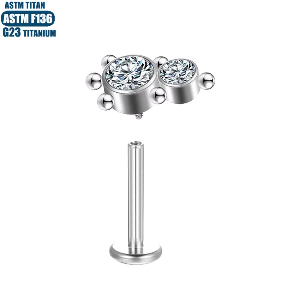 G23 Titanium Lip Ring 2 Zircon Welding Bead Internally Threaded Small Ear Nail Tragus Cartilage Piercing Ring - Image 4
