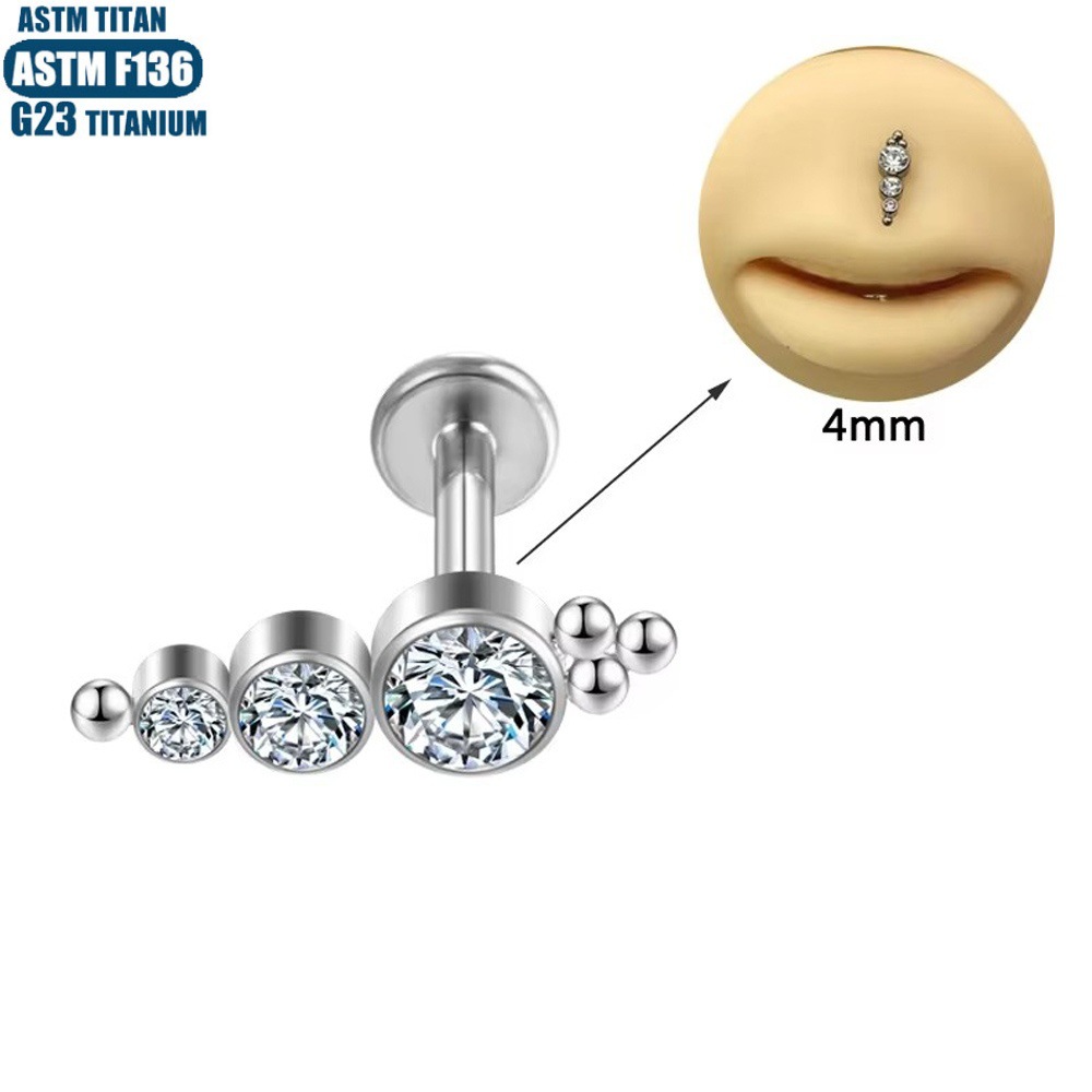 F136 Titanium Alloy Lip Ring Zircon Welding Beads Labret Stud Piercing Earrings Body Jewelry Silver 1.2mm - Image 3