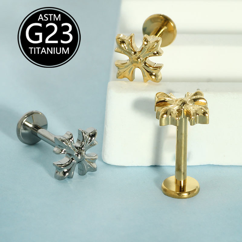 G23 Titanium Cross Lip Nail Internally Threaded Fashion Earring Lip Piercing Jewelry - Image 2