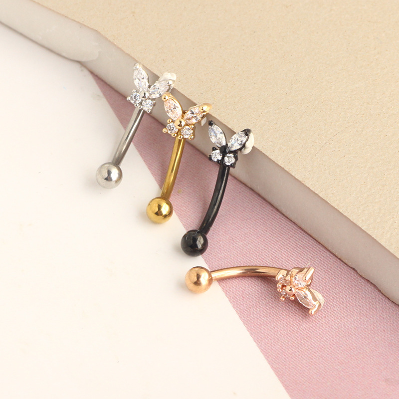 16G Stainless Steel Rod Micro-Paved Zircon Butterfly Ear Bone Nail Screw Ball Earrings Eyebrow Nail Eyebrow Decoration Piercing Jewelry - Image 3
