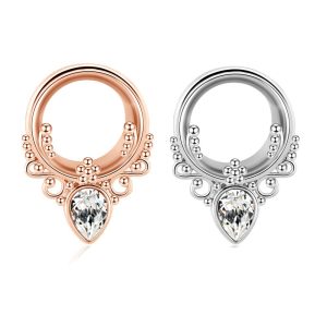 Stainless Steel Auricle Horn Ear Expander - 16mm Rose Gold Retro Crown Shape Drop Resin-Free Body Jewelry