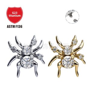 G23 Titanium Alloy Spider Earring with CZ for Cartilage Piercing ASTM F136 Body Jewelry
