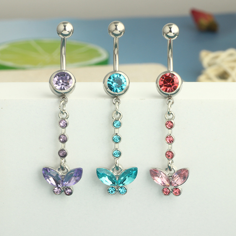 Heart Shape Purple Navel Ring - Stainless Steel Belly Button Jewelry for Women - Image 2