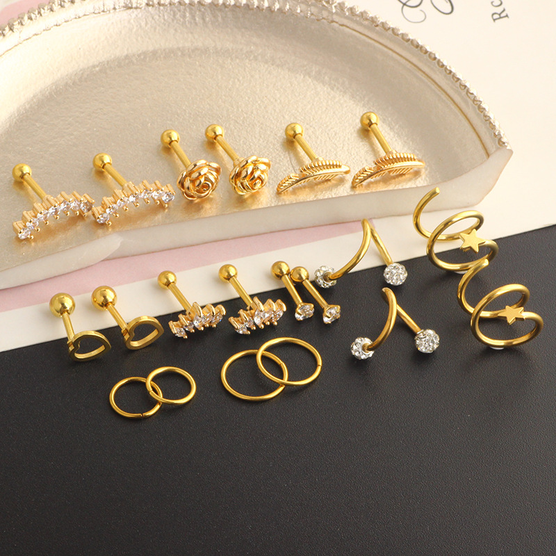 20-Piece 16G Body Piercing Jewelry Set - Simple Earrings, Ear Cuffs, Ear Nails, Cartilage Ear Bone Set, 3 Colors - Image 5
