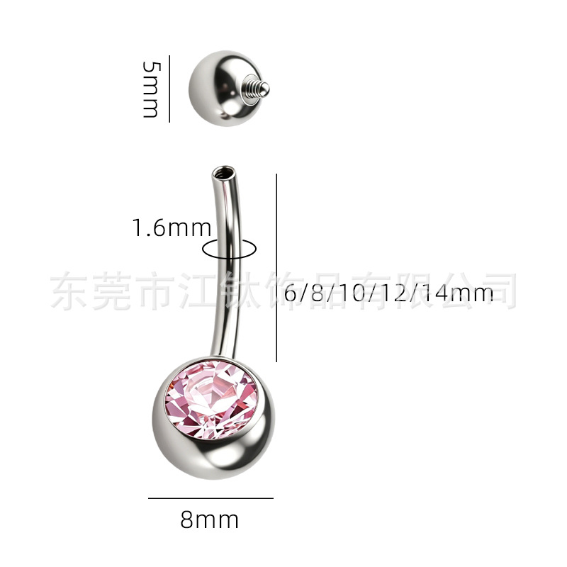 F136 Titanium Inner Thread Navel Ring Double Headed Hemming Zircon Cross-Border G23 Titanium Alloy Body Piercing Jewelry Belly Button Ring - Image 2