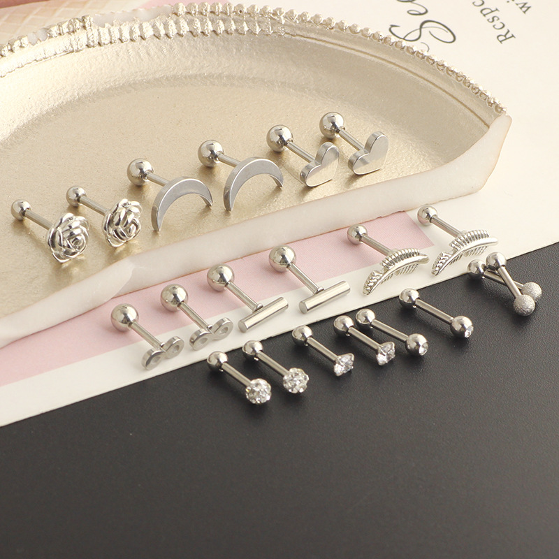 20-Piece 16G Stainless Steel Rose Flower Ear Bone Nails Cartilage Earrings Set - Image 3