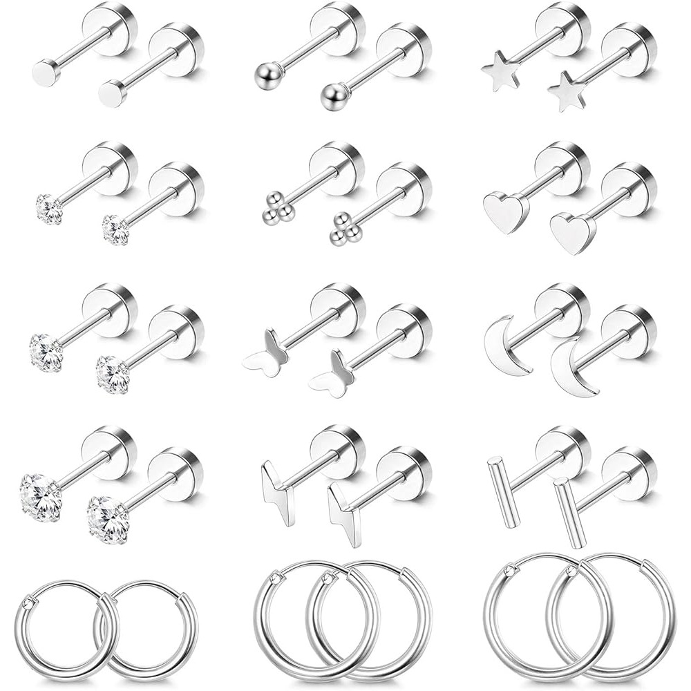 Fashion Gold Stainless Steel Earrings Set Flower CZ Geometric Dangle Earrings for Women Wholesale - Image 2