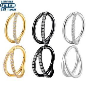 F136 Implant Grade Titanium Nose Ring Bifurcation Inlaid Zircon Seamless Ring Earrings Nose Piercing Jewelry
