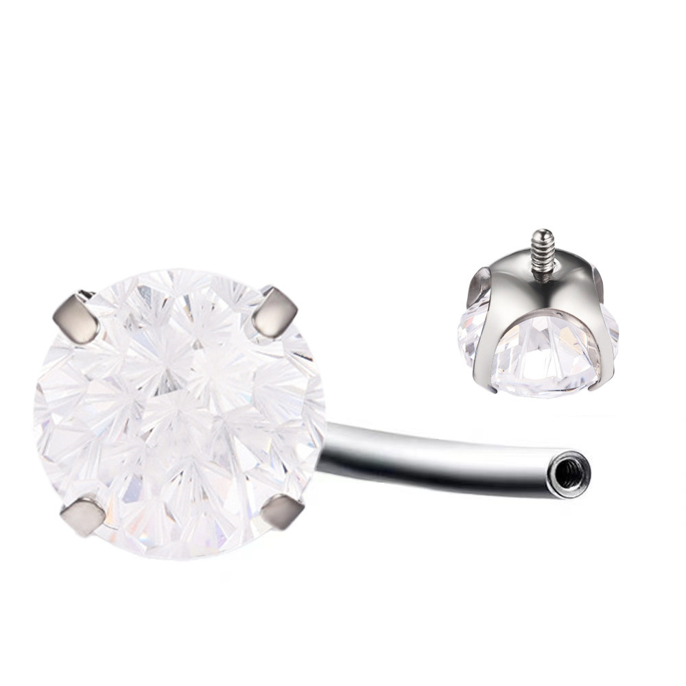 F136 Titanium Alloy Four-Prong Zircon Belly Button Ring Fireworks Diamond Two-End Sparkle Piercing Jewelry - Image 2