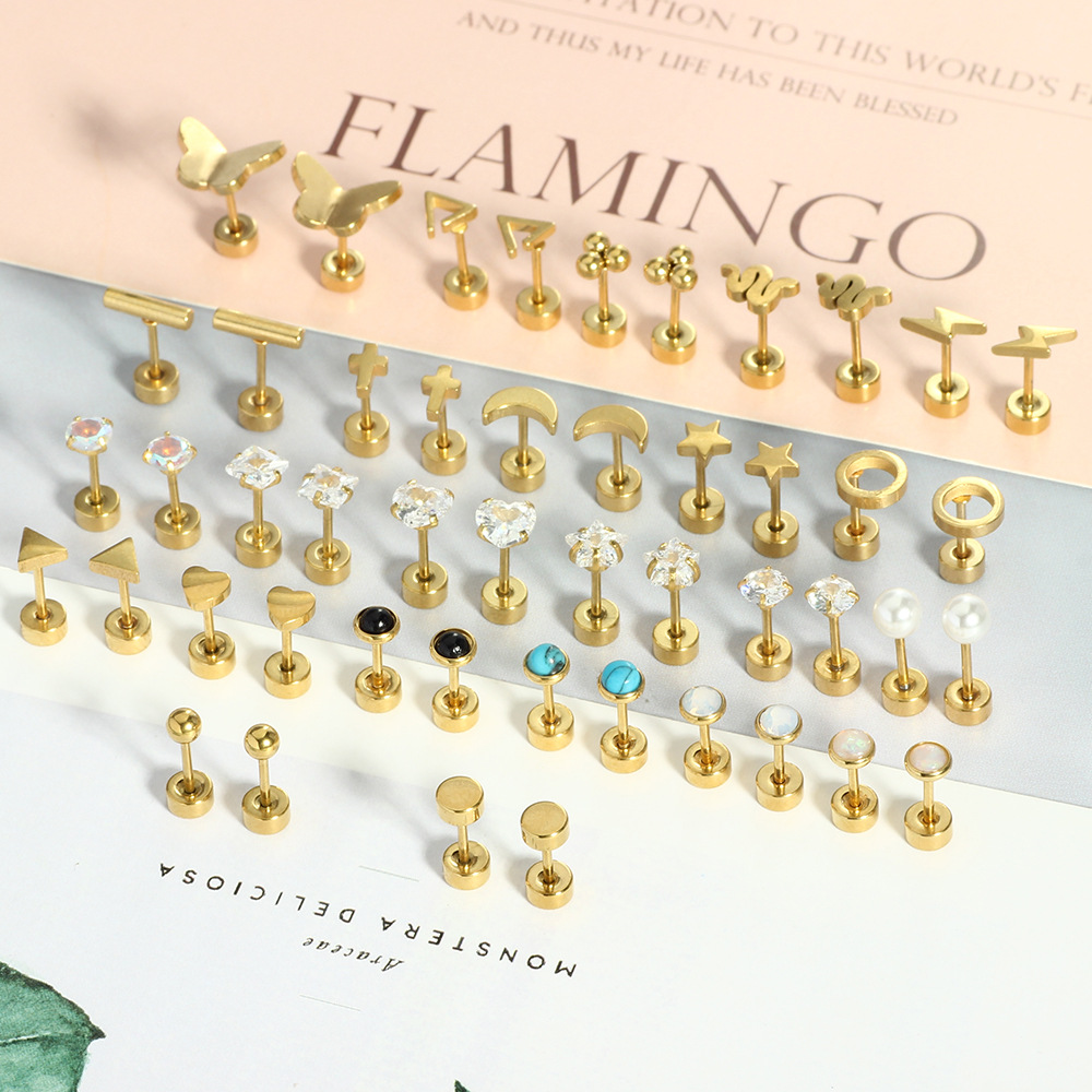 Simple Star Stainless Steel Ear Piercing Jewelry Set - 10-12 Pairs Cartilage Earrings, Twist Ball Earrings for Sleeping - Image 4