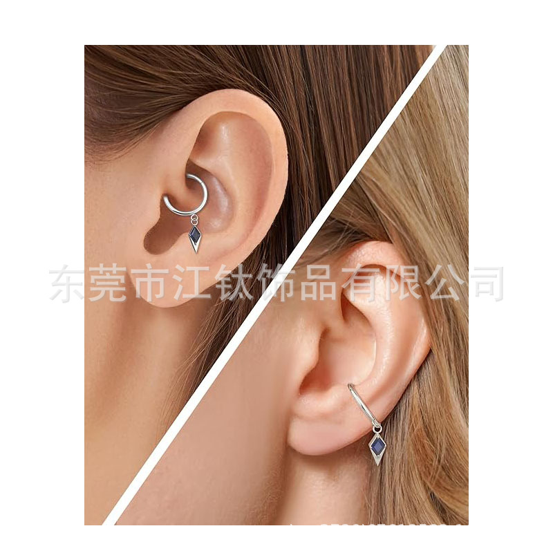 Titanium Rhombus Zircon Pendant Earrings G23 Titanium Closed Ring Customized Drawing Samples - Image 4