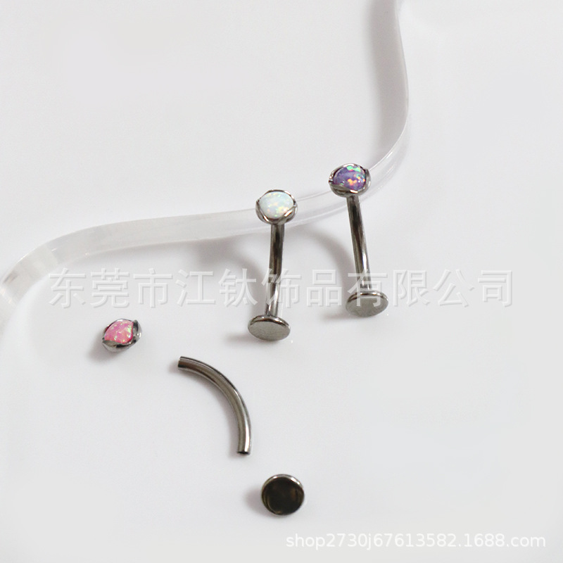 F136 Titanium Navel Ring with Opal Inlay - G23 Titanium Alloy Body Piercing Suspension Belly Ring - Image 4