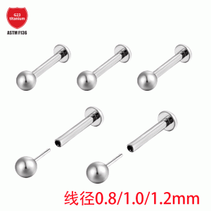G23 Titanium Threadless Labret Stud Earring - 0.8x12mm Round Ball Cartilage Stud