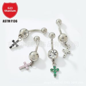 G23 Titanium Cross Diamond Navel Ring Belly Button Ring Body Piercing Jewelry