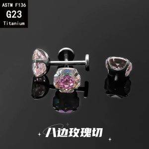 F136 Titanium 6mm Eight-sided Heart Rose Cut Bowl Bottom Earring G23 Titanium Alloy Gradient Ear Bone Nail Lip Nail Tongue Nail