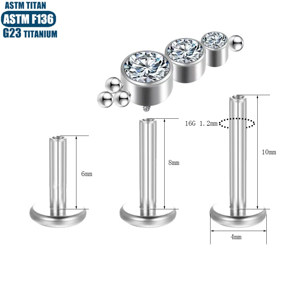 F136 Titanium Alloy Lip Ring Zircon Welding Beads Labret Stud Piercing Earrings Body Jewelry Silver 1.2mm - Image 2