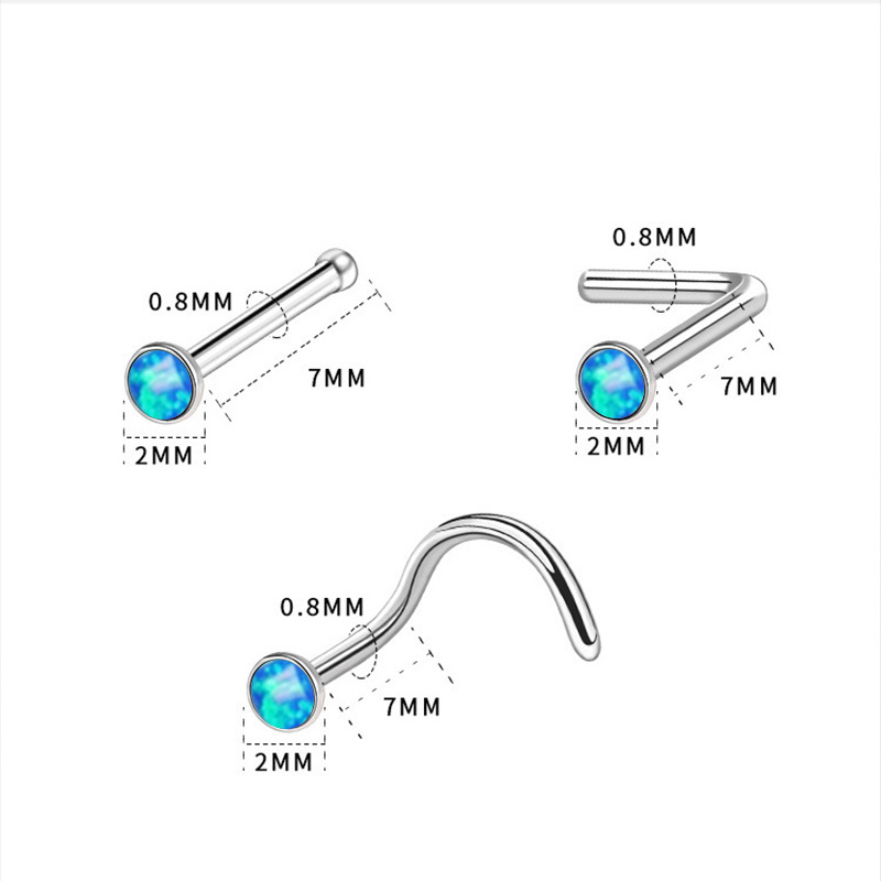 European American Hot Sale Stainless Steel Opal Nose Stud Opal Nose Jewelry Body Piercing Direct Sales - Image 5