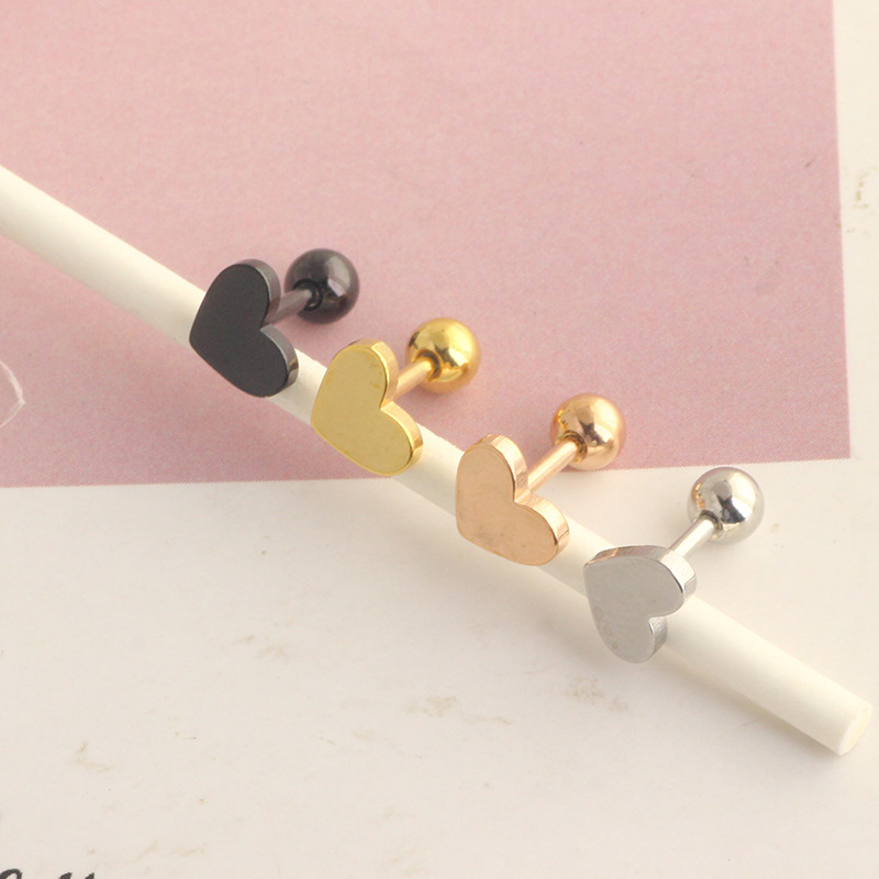 Stainless Steel Cartilage Ear Studs with Five-Pointed Star, Peach Heart, and Cross Motifs - Screw Twist Ball Piercing Jewelry Earrings - Image 4
