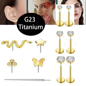 G23 Titanium Pin-Style Ear Bone Studs with Zircon - 1.0mm, Various Sizes, Ear Studs, Nose Studs, Lip Studs