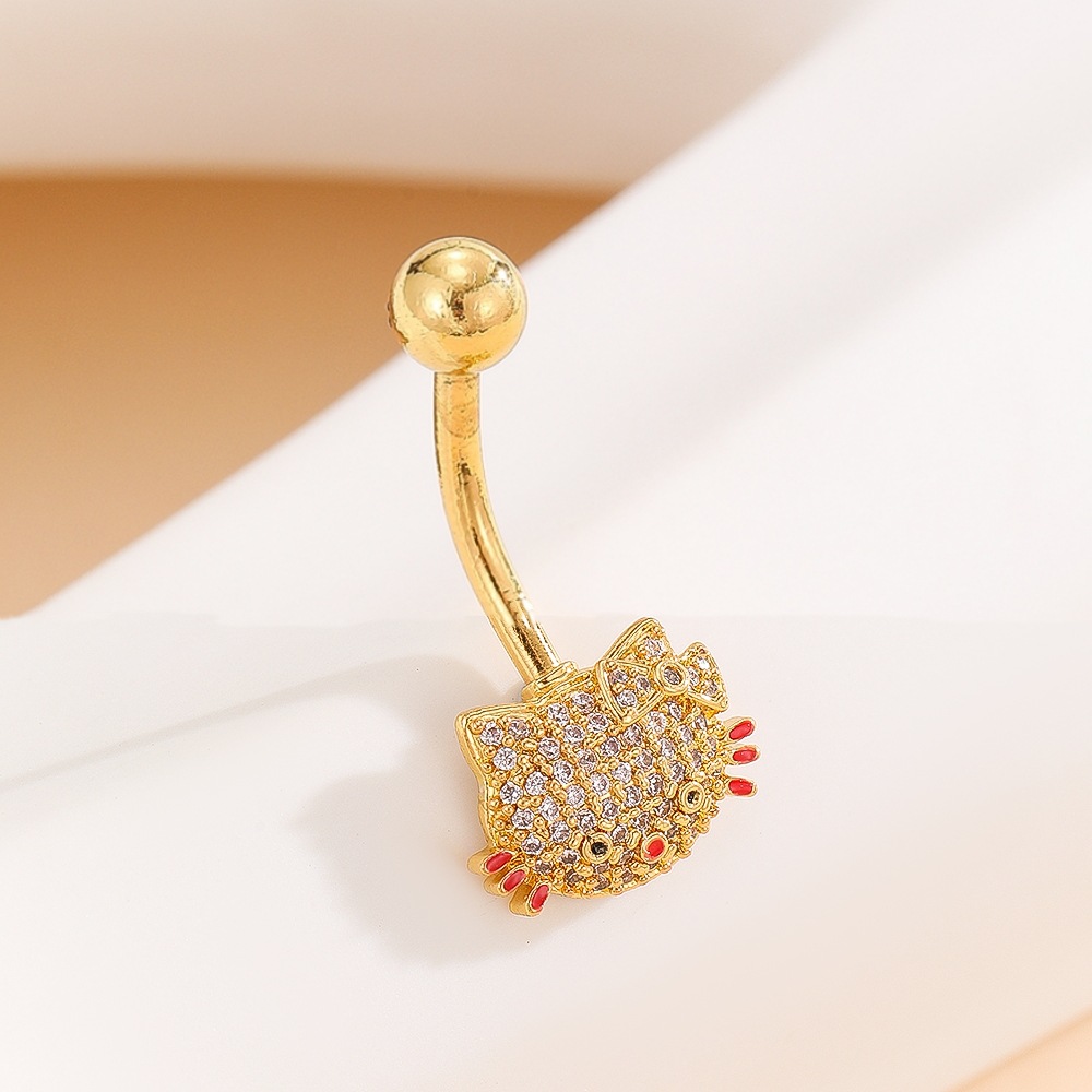 Hello Kitty Navel Button Belly Ring Cartoon Cute Girl Gold Copper Fashion Piercing Jewelry - Image 3