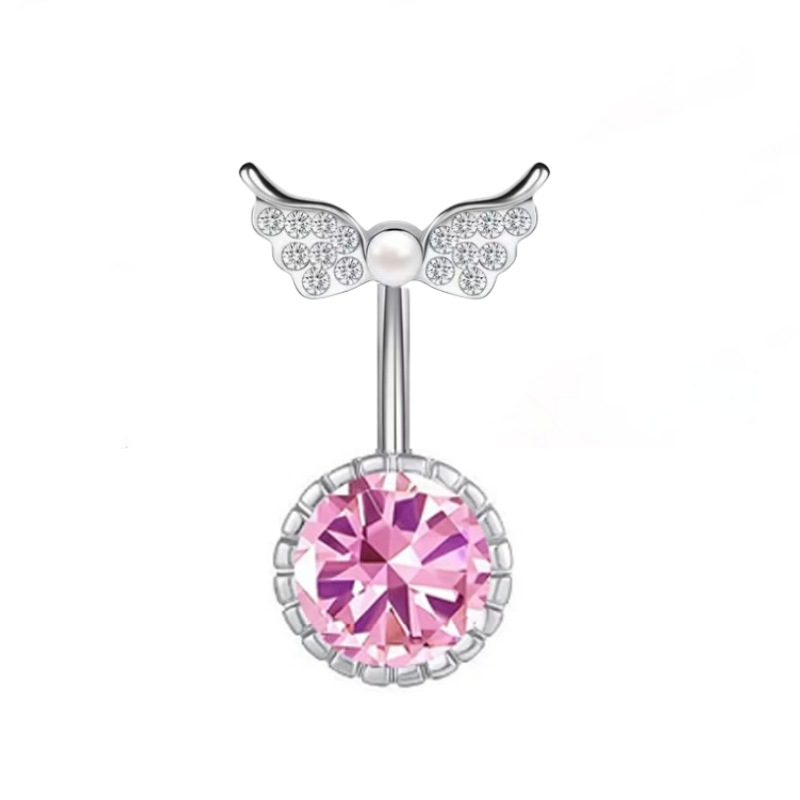 Heart-Shaped Navel Ring Wing Head Copper Inlaid Drop Zircon Belly Button Piercing Jewelry - Image 2