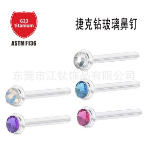 G23 Titanium Alloy Nose Nail with Czech Diamond, Body Piercing Earring for Cartilage