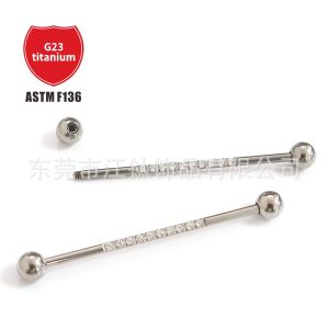 F136 Titanium Ear Bridge Long Outer Tooth Ear Bone Nail Inlaid Row Drill Double Head Ball G23 Titanium Alloy Body Piercing Jewelry