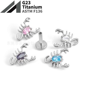 F136 Titanium Scorpion Stud Earrings with 5A Zirconia - Lip Nose Cartilage Piercing Jewelry