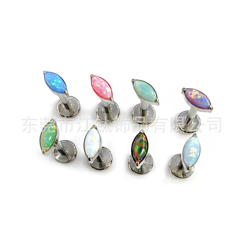 G23 Titanium Opal Horse Eye Earring - JT849 Cartilage Stud Body Piercing Jewelry - Image 5