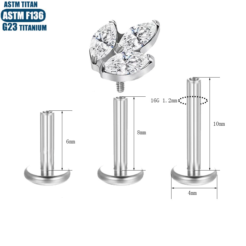 F136 Titanium Alloy Leaf Lip Ring with Diamond Inner Tooth Thread - Tragus Earring - Small Ear Stud - Piercing Jewelry - Image 4