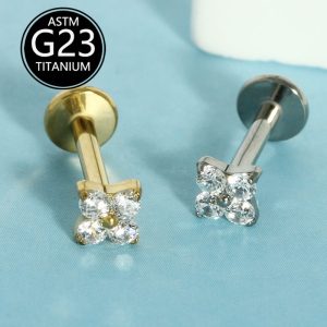 G23 Titanium Alloy Set Zircon Cross Lip Labret Stud Body Piercing Jewelry Wholesale