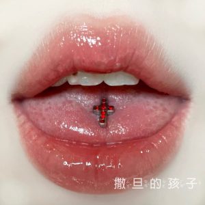 Titanium Steel Cross Tongue Barbell External Thread Hot Girl Tongue Ring Piercing Jewelry Light Purple Crystal