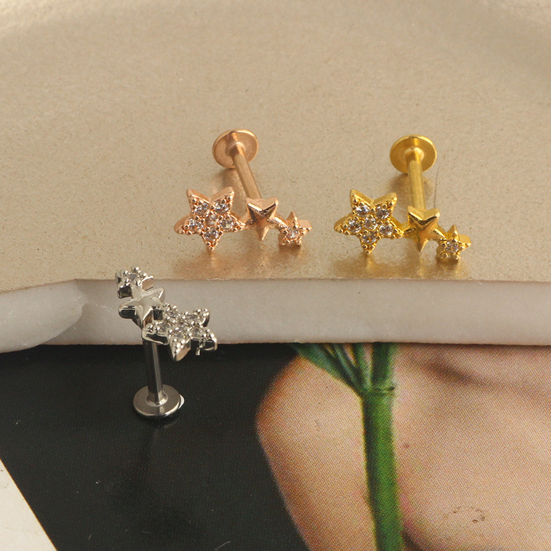 Rose Gold Leaf Stud Earring 316L Surgical Steel Piercing Jewelry New Star Moon - Image 2