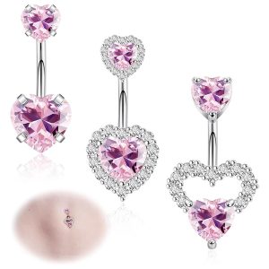 New Heart-Shaped CZ Belly Button Ring Stainless Steel Dangle Navel Piercing Jewelry Summer 2024
