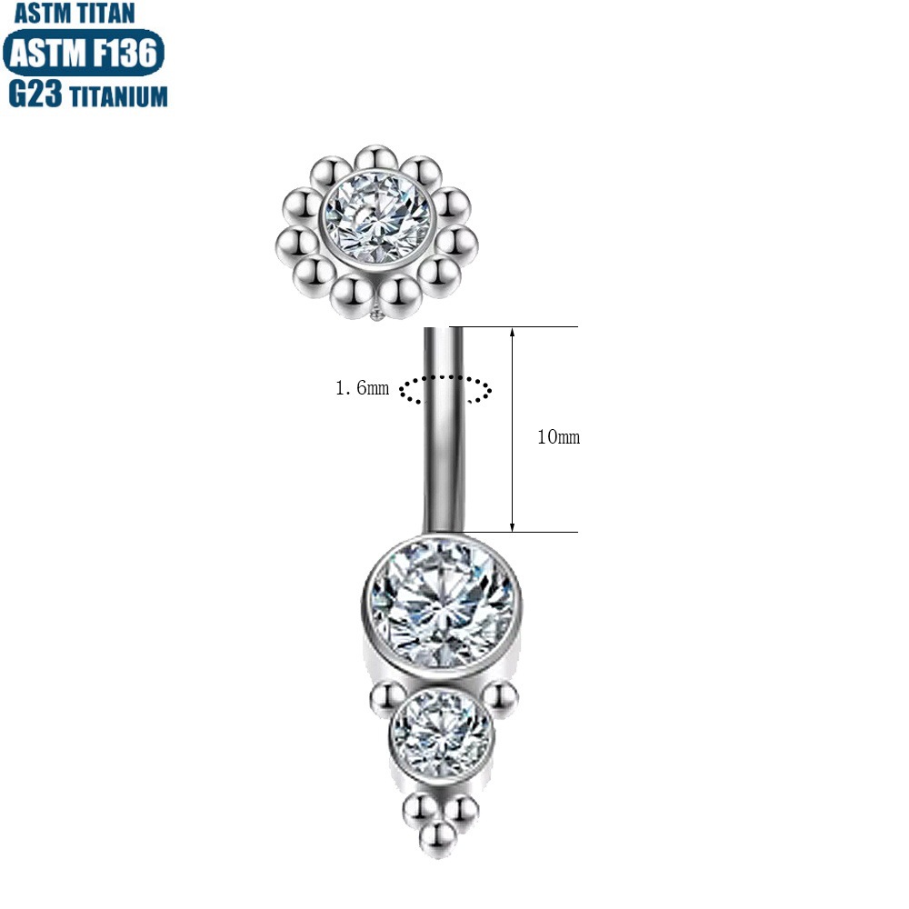 Titanium Alloy Zircon Internally Threaded Spiral Belly Button Ring F136 Silver 1.6*10mm - Image 4