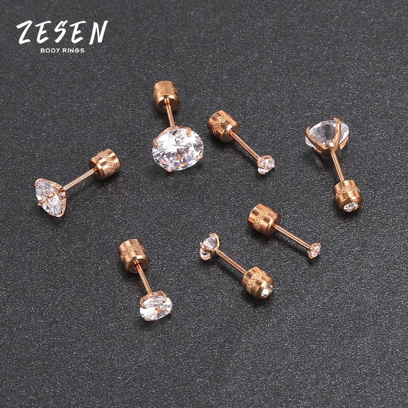 0.8 Thin Rod Double-Sided CZ Earrings for Men Women Titanium Steel Screw Ear Bone Nail 14K Gold Plated Wholesale - Image 4