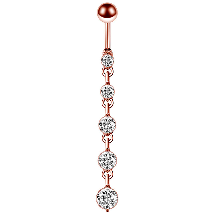 Rose Gold Crystal Heart Navel Ring 316L Surgical Steel Dangle Belly Button Piercing Jewelry - Image 2