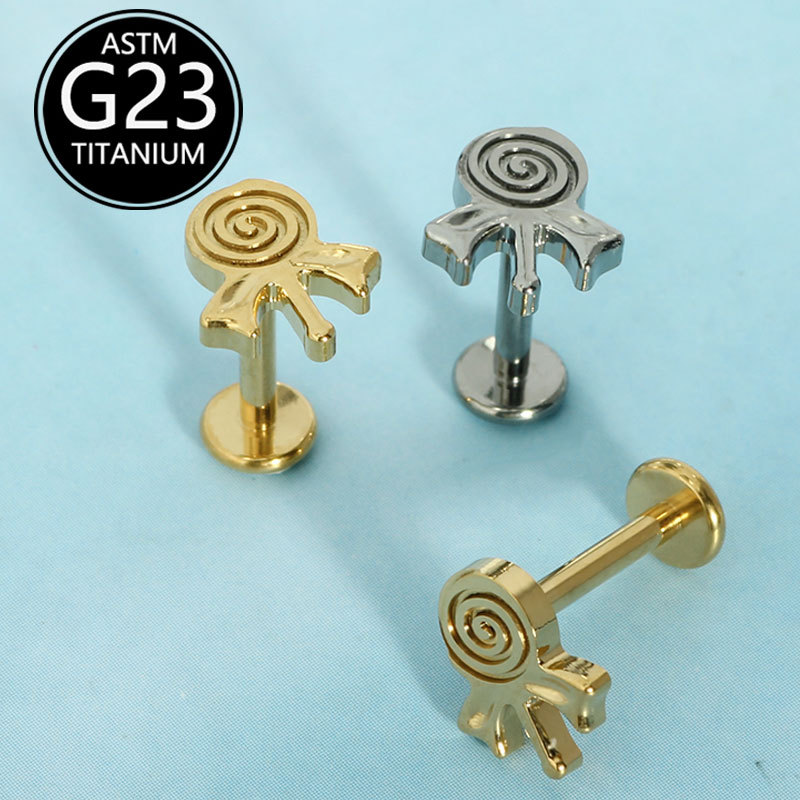 Implant-Grade F136 Titanium Lollipop Lip Stud 16G Cartilage Earring - Image 2