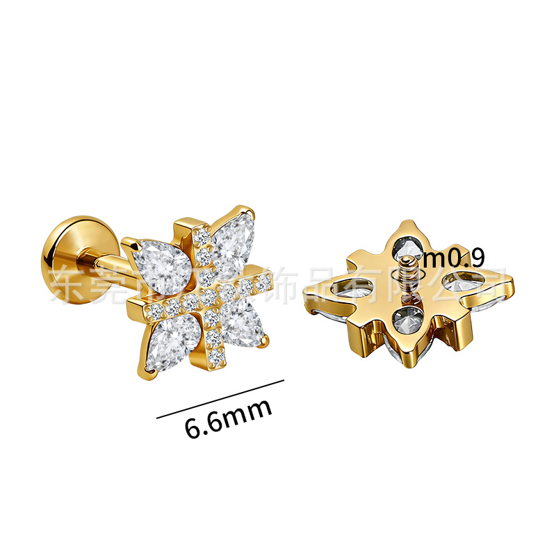 Cross-Shaped Eight-Pointed Star Zircon Ear Stud G23 Titanium Alloy Body Piercing Jewelry - Image 2