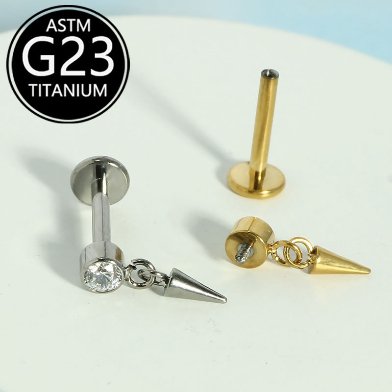 F136 Titanium 2025 New Model Piercing Earrings - Ear Bone Studs, Lip Studs, Water Drop Pointed Cone Pendants 16G - Image 4