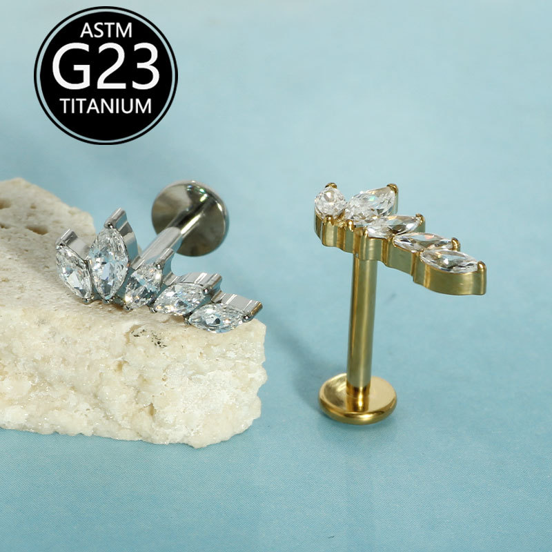 G23 Titanium 16g Ear Bone Nails Five Marquise Zircon Lip Nails Cartilage Nails Cochlear Nails Single Sale - Image 4