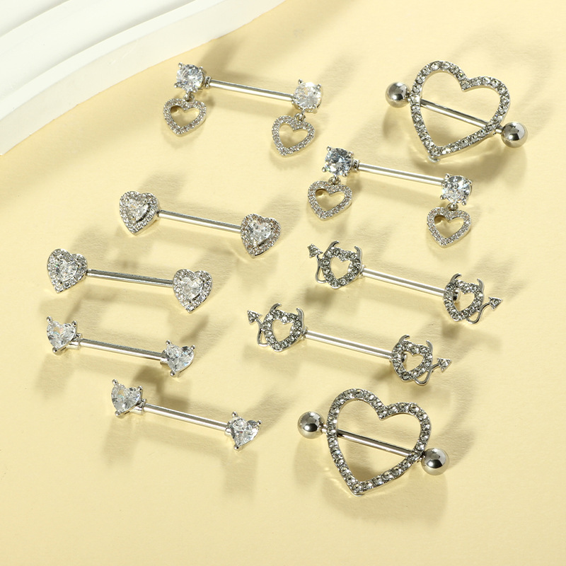 Heart Shaped Diamond Suit Breast Nipple Ring 14G Body Piercing Jewelry in 3 Colors - Image 2
