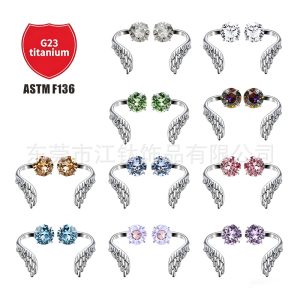 G23 Titanium Alloy Angel Wings Swarovski Ear Cartilage Stud Earring Body Piercing Jewelry