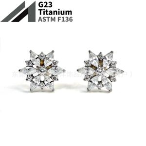 F136 Titanium Crystal Flower Inlaid 5A Zircon Earring, Nose Nail, Lip Nail, Ear Bone Nail G23 Titanium Alloy Piercing Jewelry